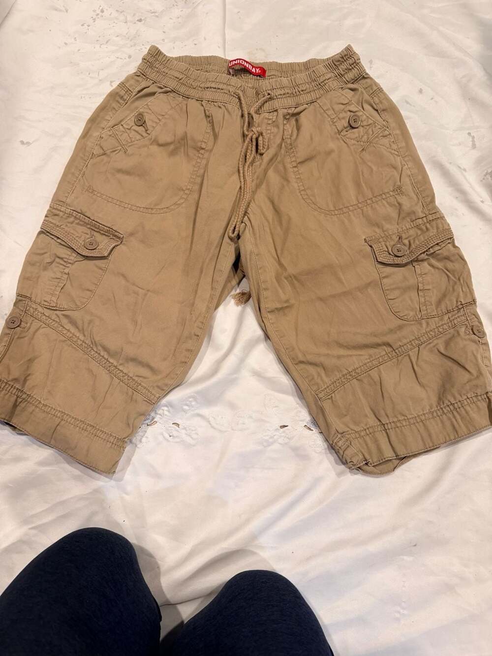 Unionbay Cargo Shorts Size XS Tan Cotton Twill Drawstring Waist Pockets
